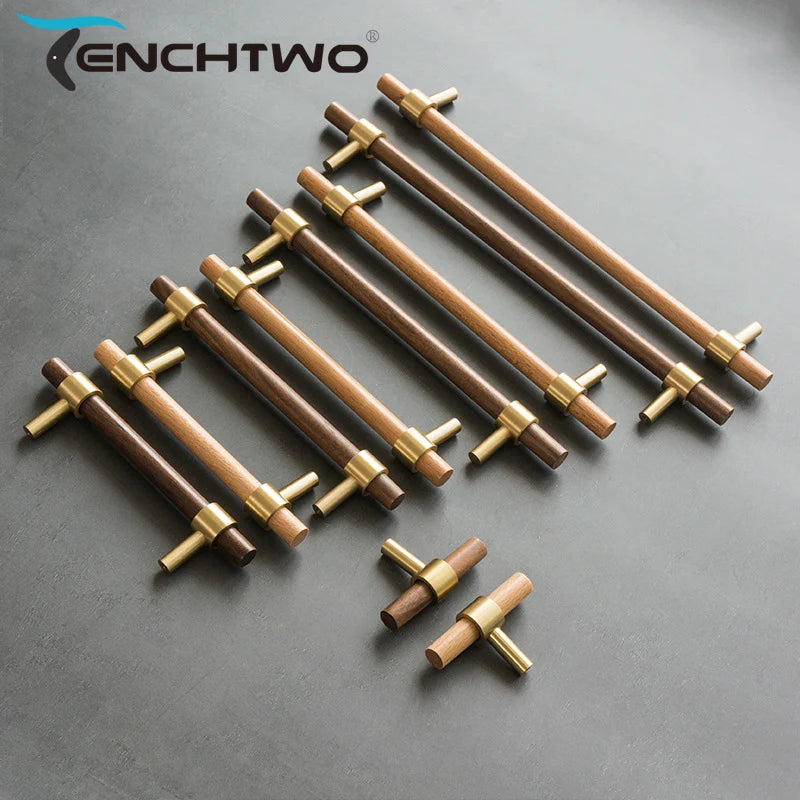 Nordic Modern Kitchen Storage Cabinet Pulls Gold Brass Black Walnut Furniture Handles Cupboard Wardrobe Drawer Door Wood Knobs