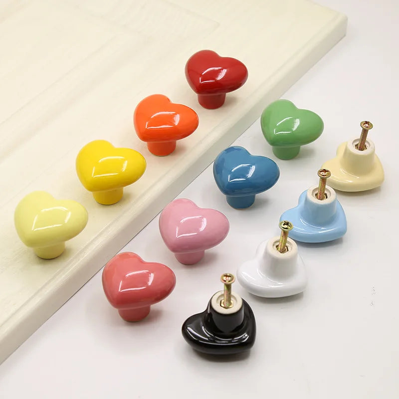 Ceramic Cabinet Knobs and Handles Colorful Heart Drawer Closet Handles Home Room Furniture Handle Door Hardware Single Hole