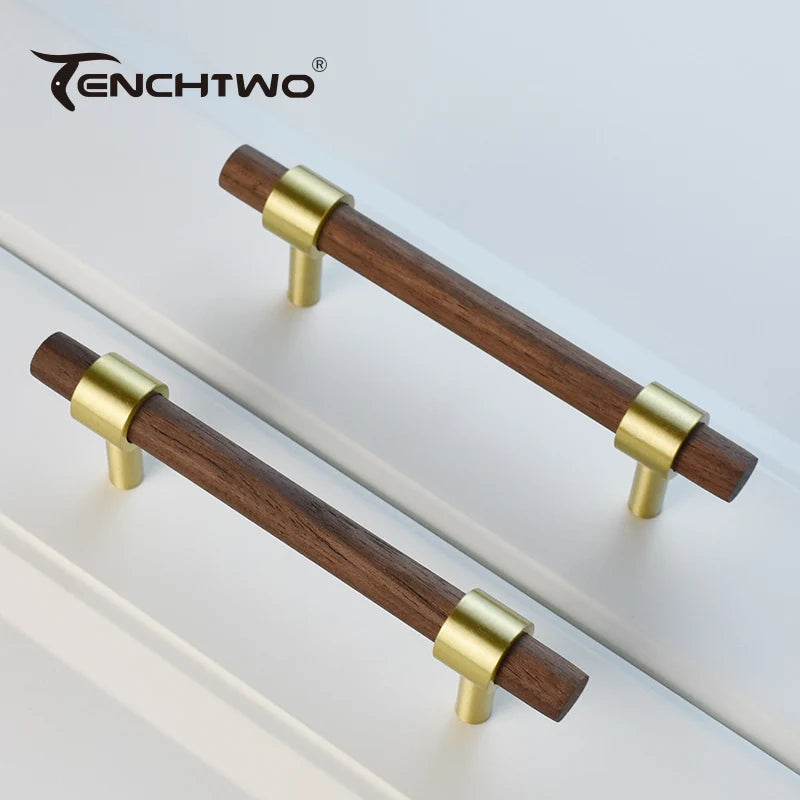 Nordic Modern Kitchen Storage Cabinet Pulls Gold Brass Black Walnut Furniture Handles Cupboard Wardrobe Drawer Door Wood Knobs