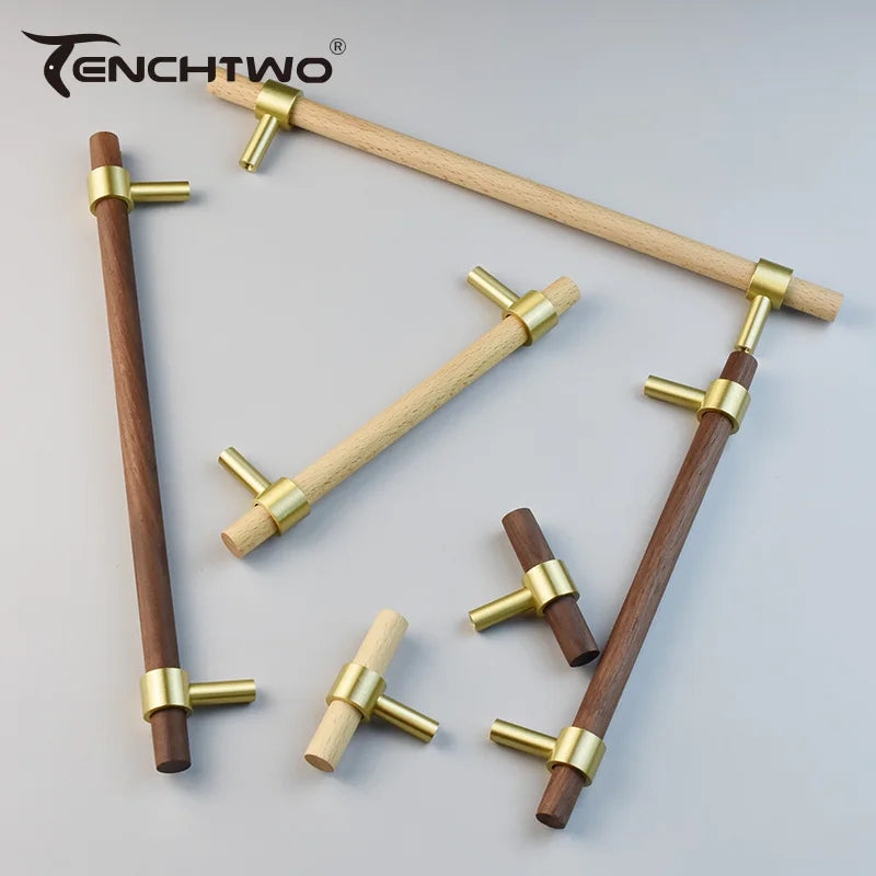 Nordic Modern Kitchen Storage Cabinet Pulls Gold Brass Black Walnut Furniture Handles Cupboard Wardrobe Drawer Door Wood Knobs