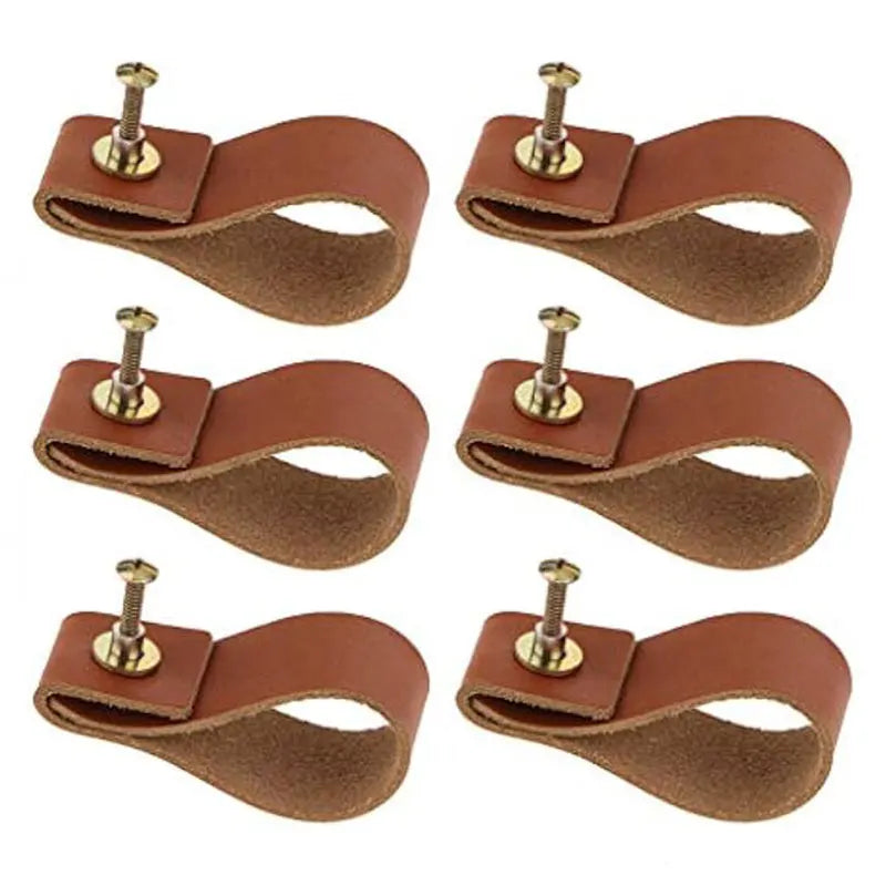 6PCS Handmade Leather Cabinet Door Handle Pulls Knob Dresser Drawer Door Handle Kitchen Pulls Knob
