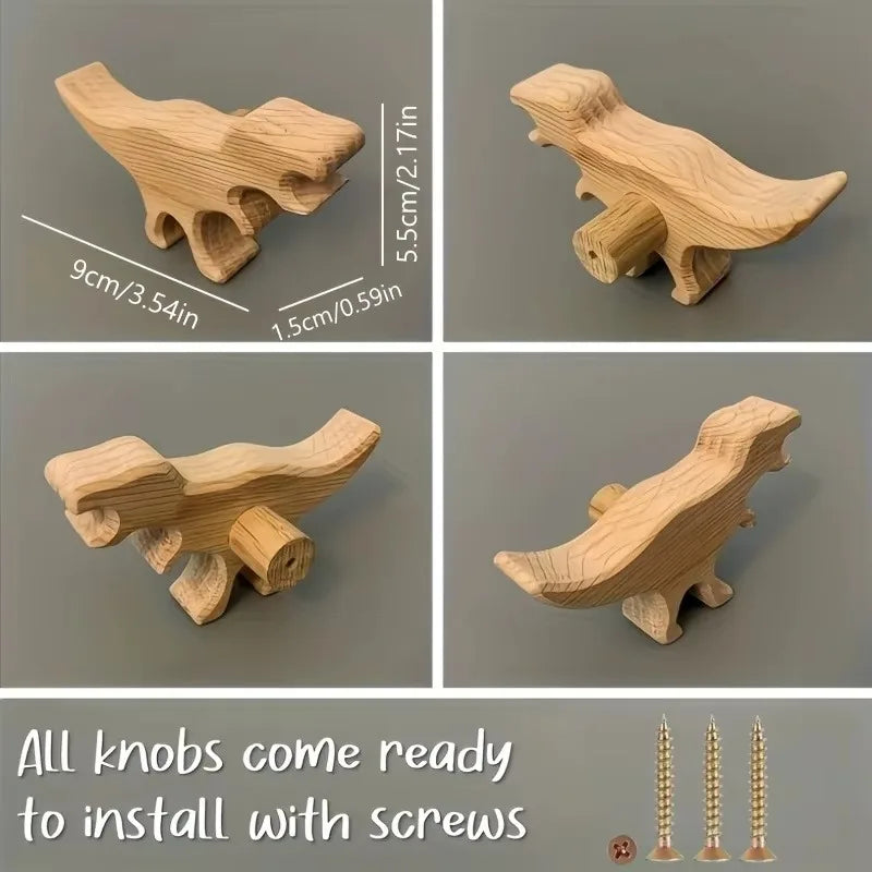3/5/8pcs Wood Dinosaur Cabinet Handles Wooden Drawer Pulls with 8 Unique Dinosaur Designs for Wardrobe Cabinet Home Room Decor
