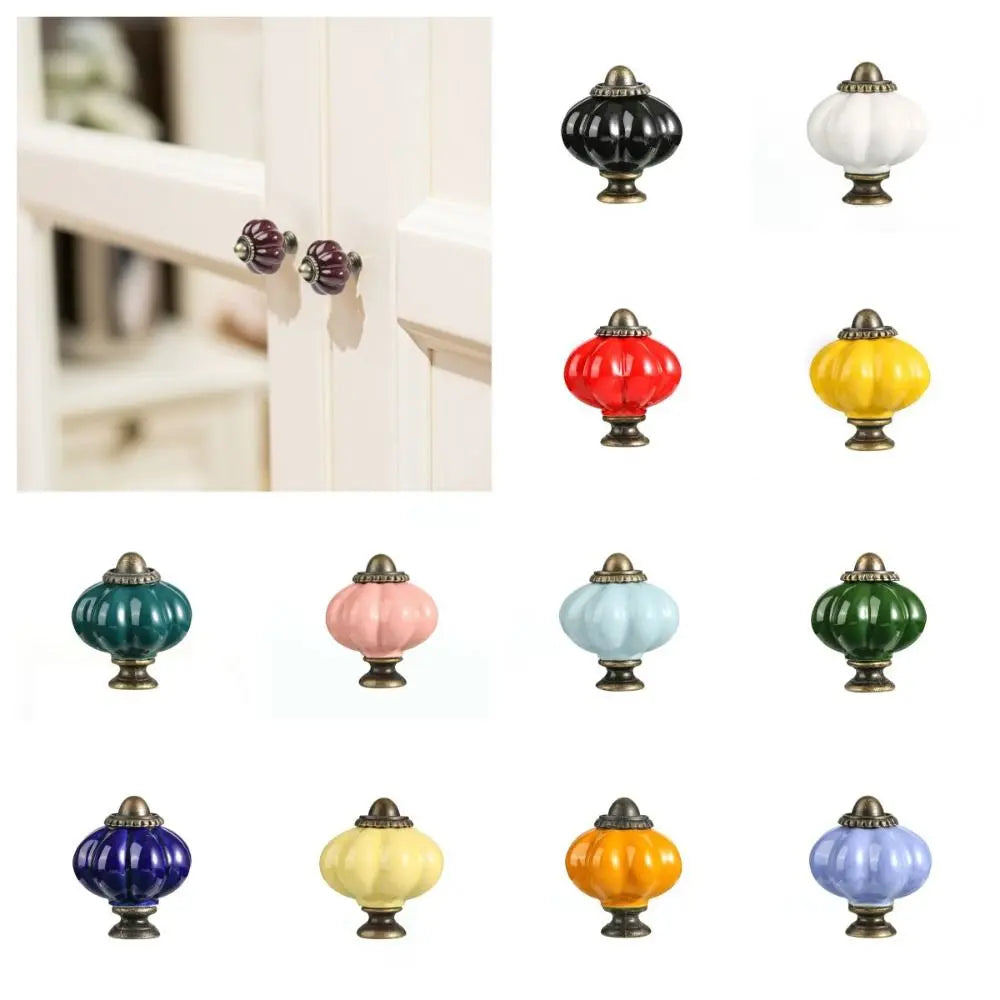 Simple Single Hole Ceramic Pumpkin Handle European Style Vintage Cabinet Knob Round Door Pull Handles Wine Cabinet