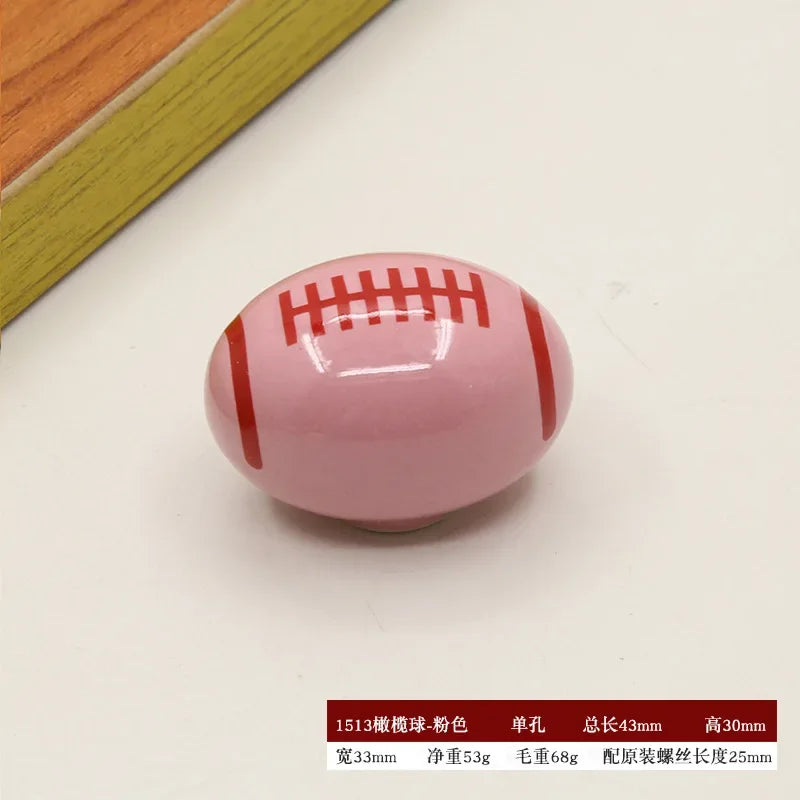 Colorful Cabinet Door Handle Soccer Basketball Football Children's Room Cute Ceramic Handle Cartoon Drawer Single-hole Handle