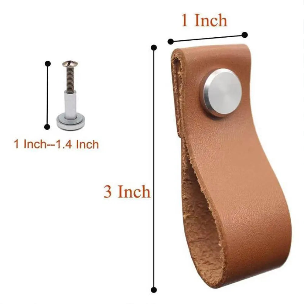 6PCS Handmade Leather Cabinet Door Handle Pulls Knob Dresser Drawer Door Handle Kitchen Pulls Knob