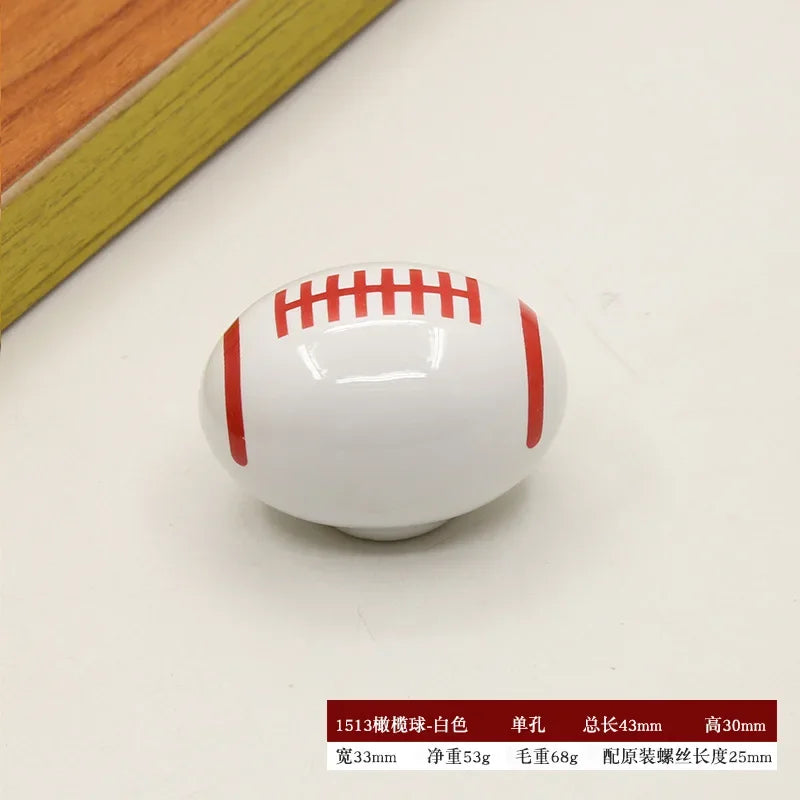 Colorful Cabinet Door Handle Soccer Basketball Football Children's Room Cute Ceramic Handle Cartoon Drawer Single-hole Handle