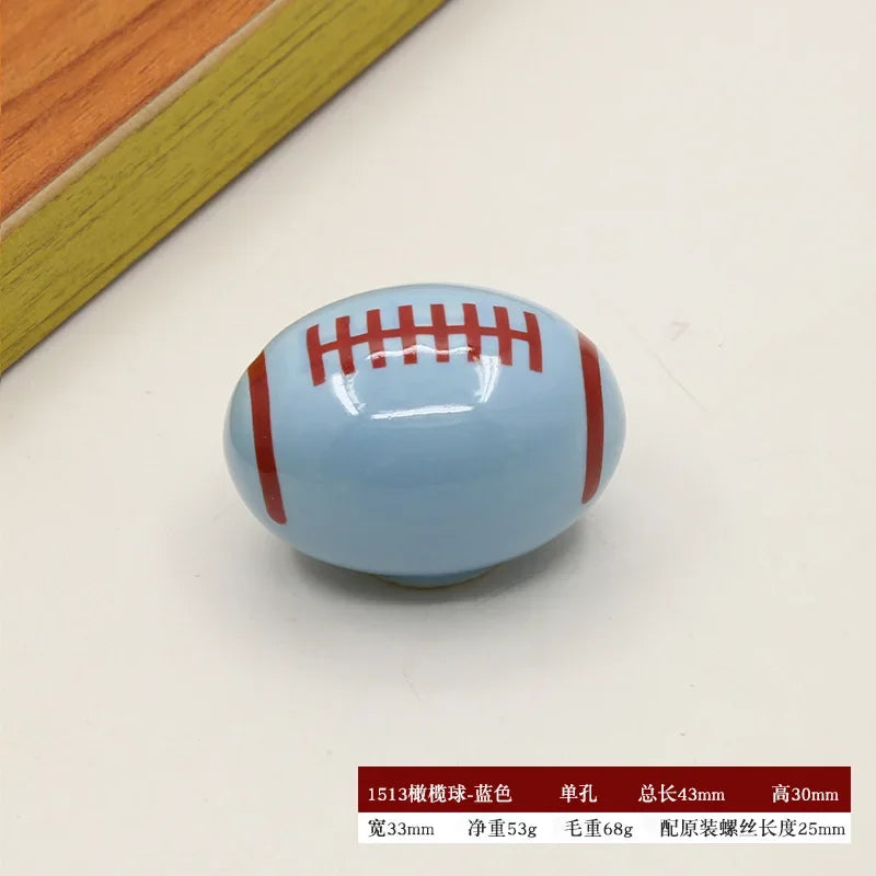 Colorful Cabinet Door Handle Soccer Basketball Football Children's Room Cute Ceramic Handle Cartoon Drawer Single-hole Handle