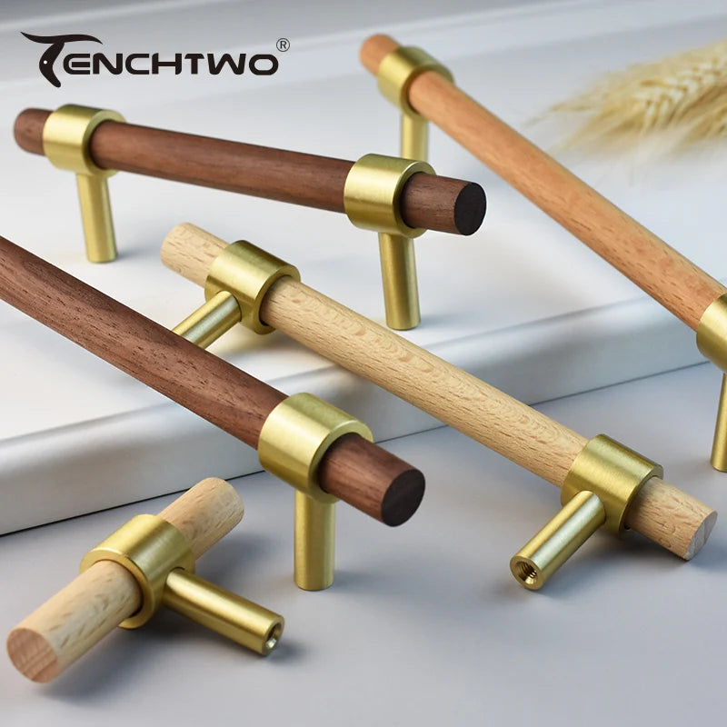 Nordic Modern Kitchen Storage Cabinet Pulls Gold Brass Black Walnut Furniture Handles Cupboard Wardrobe Drawer Door Wood Knobs