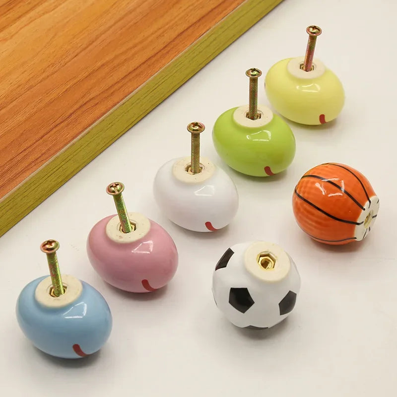 Colorful Cabinet Door Handle Soccer Basketball Football Children's Room Cute Ceramic Handle Cartoon Drawer Single-hole Handle