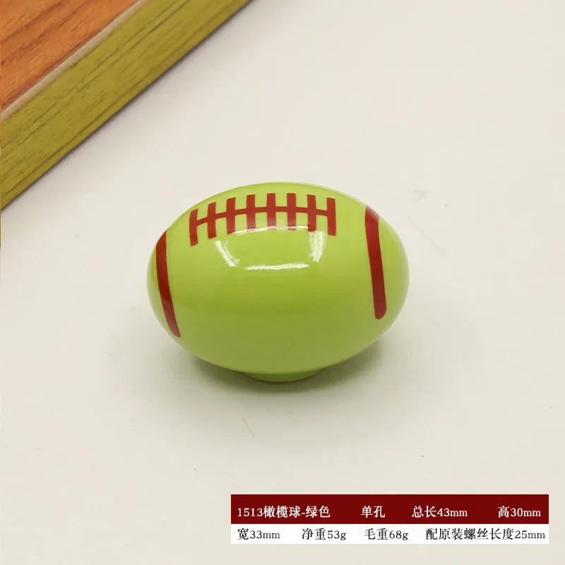 Colorful Cabinet Door Handle Soccer Basketball Football Children's Room Cute Ceramic Handle Cartoon Drawer Single-hole Handle