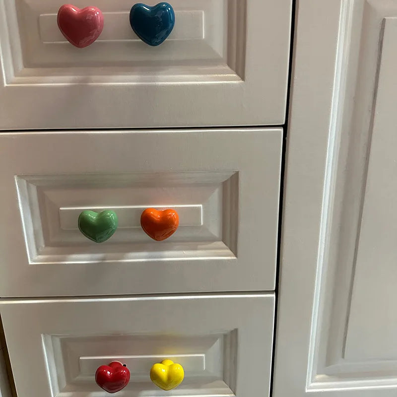 Ceramic Cabinet Knobs and Handles Colorful Heart Drawer Closet Handles Home Room Furniture Handle Door Hardware Single Hole