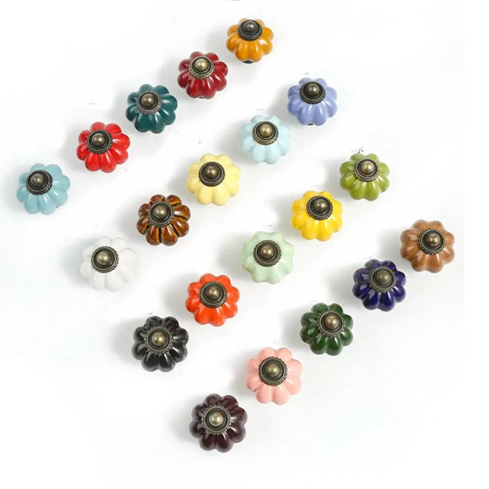 Simple Single Hole Ceramic Pumpkin Handle European Style Vintage Cabinet Knob Round Door Pull Handles Wine Cabinet