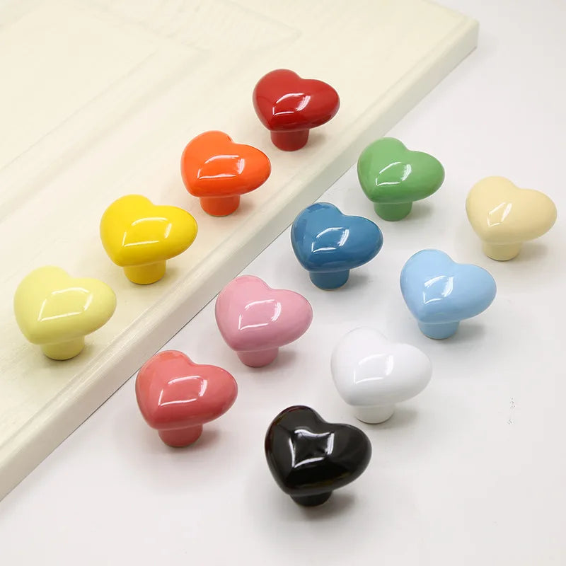 Ceramic Cabinet Knobs and Handles Colorful Heart Drawer Closet Handles Home Room Furniture Handle Door Hardware Single Hole