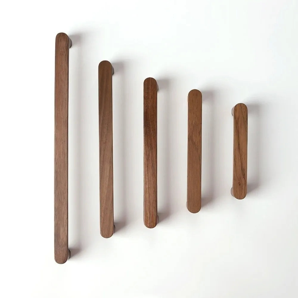 Minimalist Nordic Style Cabinet Handles Walnut Wood Rounded Edges Drawer Pulls 96mm Eco-Friendly Wardrobe Handles Home Decor