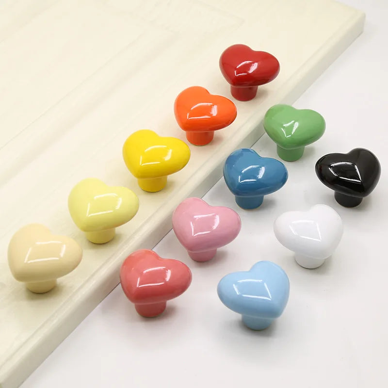 Ceramic Cabinet Knobs and Handles Colorful Heart Drawer Closet Handles Home Room Furniture Handle Door Hardware Single Hole