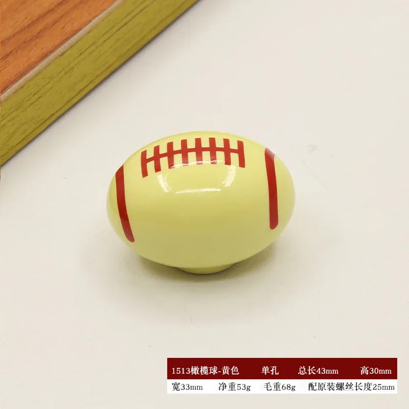 Colorful Cabinet Door Handle Soccer Basketball Football Children's Room Cute Ceramic Handle Cartoon Drawer Single-hole Handle